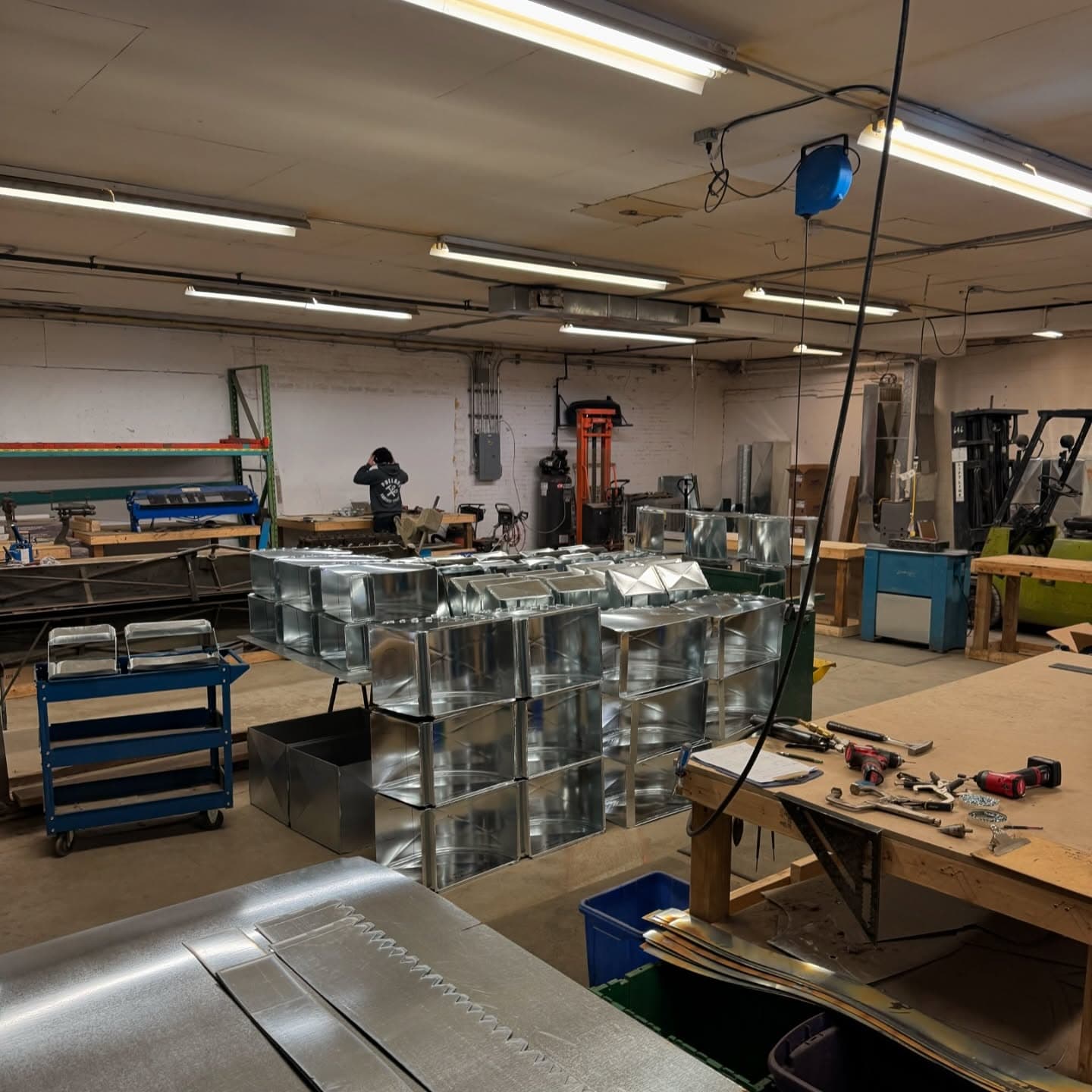 Pallets of finished fittings on the shop floor